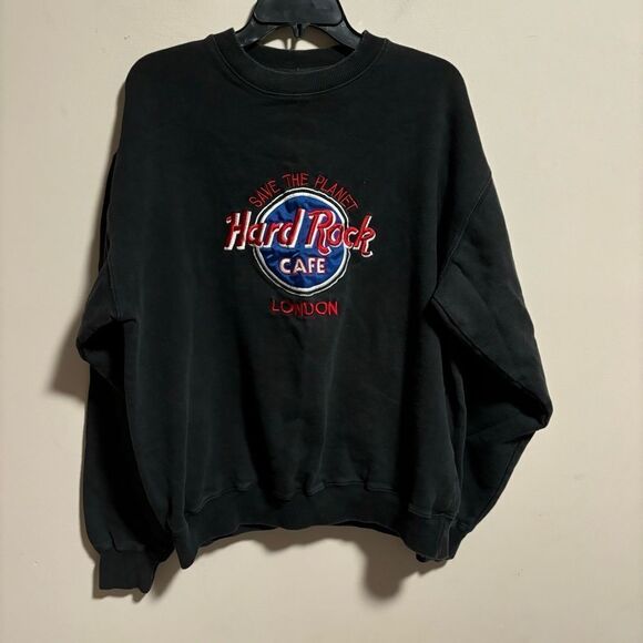 Vintage Hard Rock Cafe London Embroidered Save the Planet Sweater Size Large - Picture 1 of 9